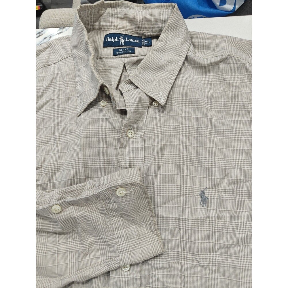 Polo Ralph Lauren Beige Grey Plaid Blake Long Sleeve Button Down Shirt Mens XL